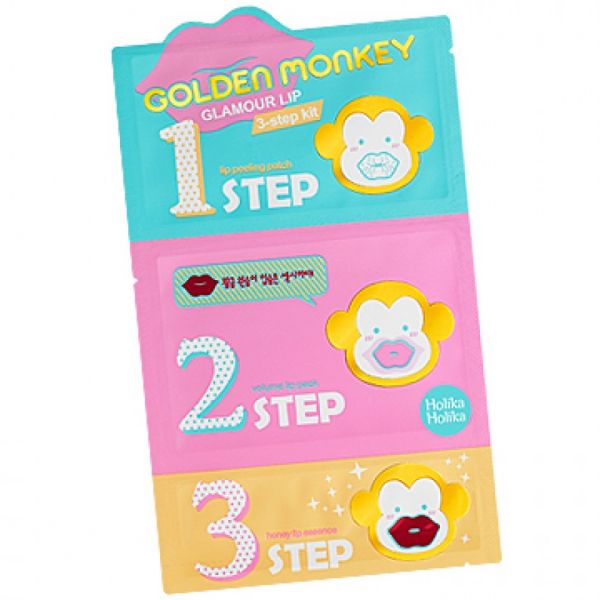 [Holika Holika] Golden Monkey Glamour Lip - Kit 3 passos para Lábios Lindos! (1 aplicação)
